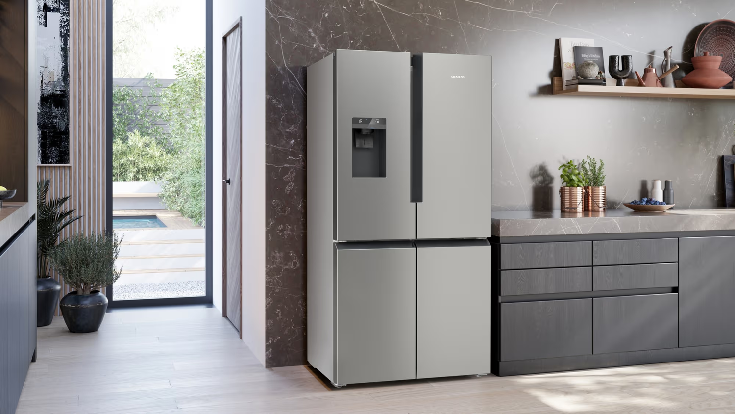 Siemens KF96DPPEA, iQ700 - Amerikanerkøleskab - side by side - rustfri stål
